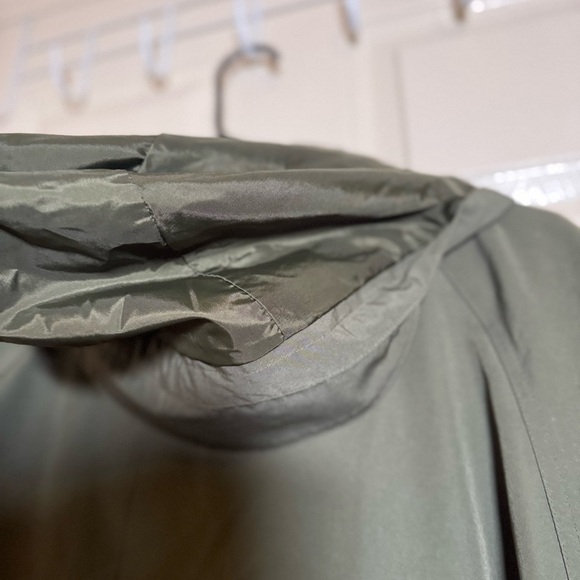 LL Bean Long Trench Coat Hooded Women’s Removable Wool Liner Army Green Lg - Picture 12 of 16